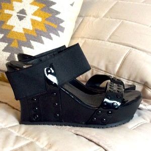 Black patent look wedges size 8